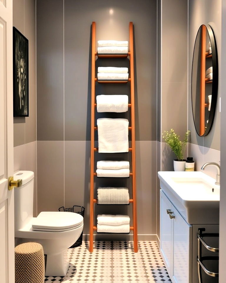compact storage ladder for bathroom