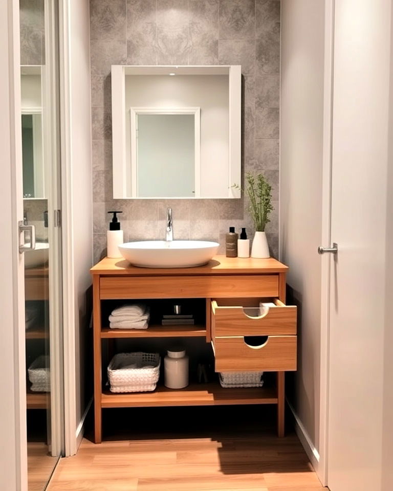 compact vanities with fold out features
