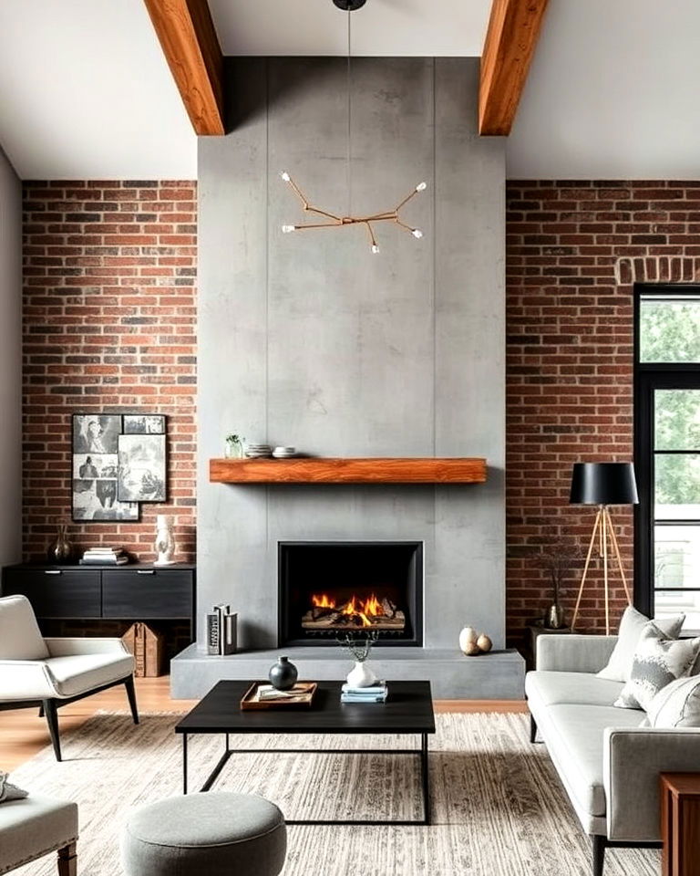 concrete fireplace for industrial chic