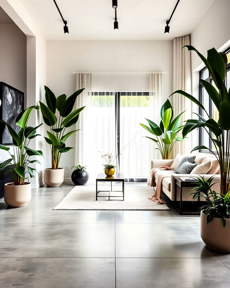 concrete floor with indoor plants