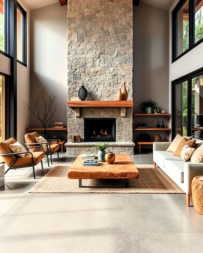 concrete floors with natural stone elements