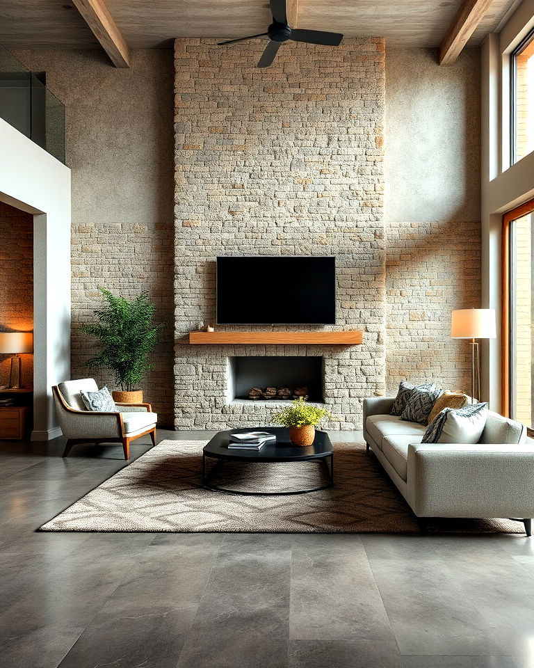 concrete floors with natural stone features