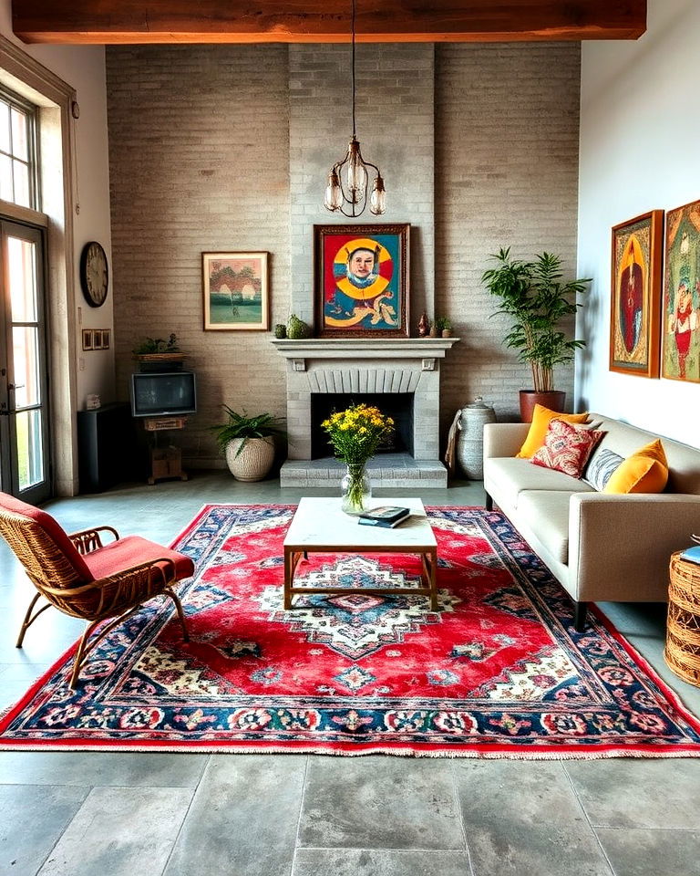 concrete floors with vintage rug