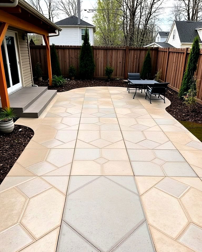 concrete patio with geometric patterns