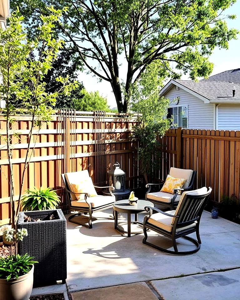 concrete patio with privacy screens