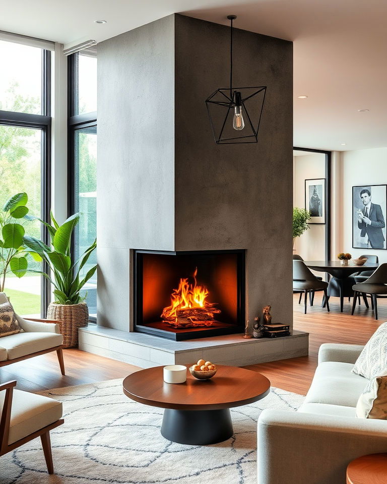 concrete surround corner fireplace