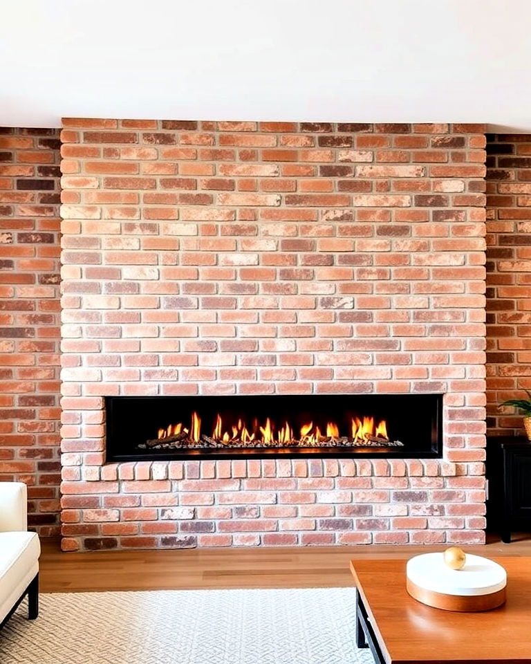 contemporary linear brick fireplace