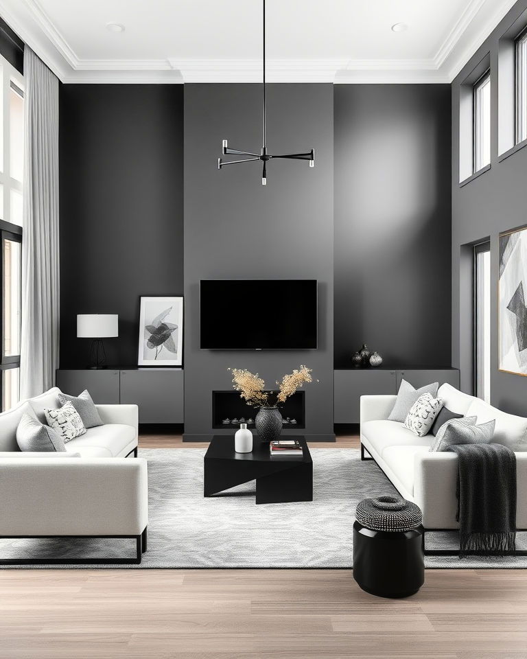 contemporary living room with grey and white minimalism