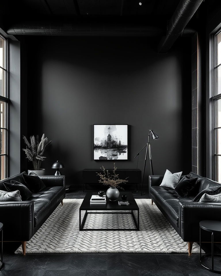 contemporary loft living area with grey and black elements