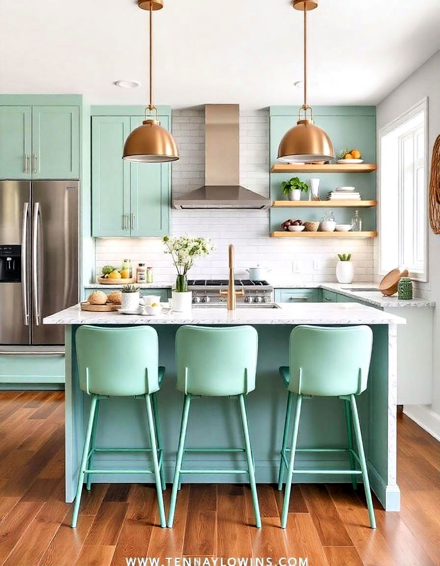 contemporary mint green bar stools