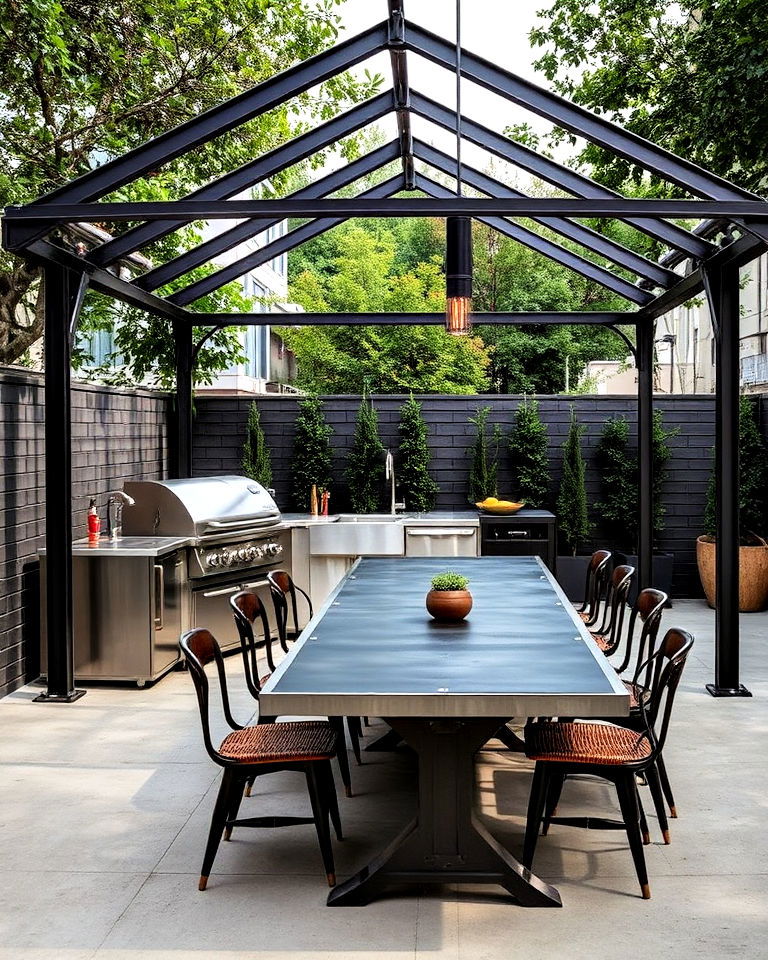 contemporary steel gazebo with built in grill and sink