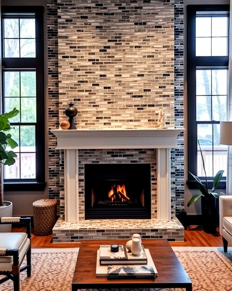 contemporary tile surround fireplace