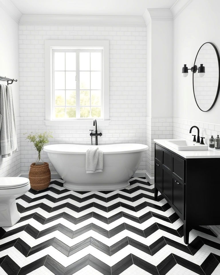 contrasting color chevron pattern floor