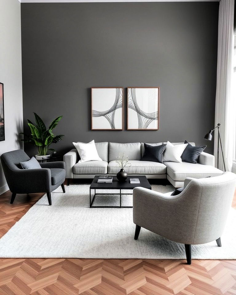 contrasting grey and white living room furniture
