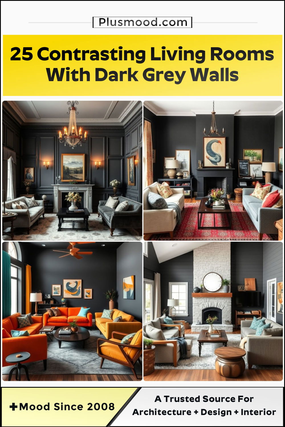 contrasting living rooms with dark grey walls and inspiration