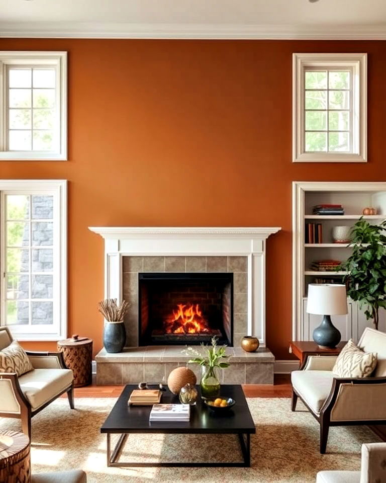 contrasting wall colors fireplace