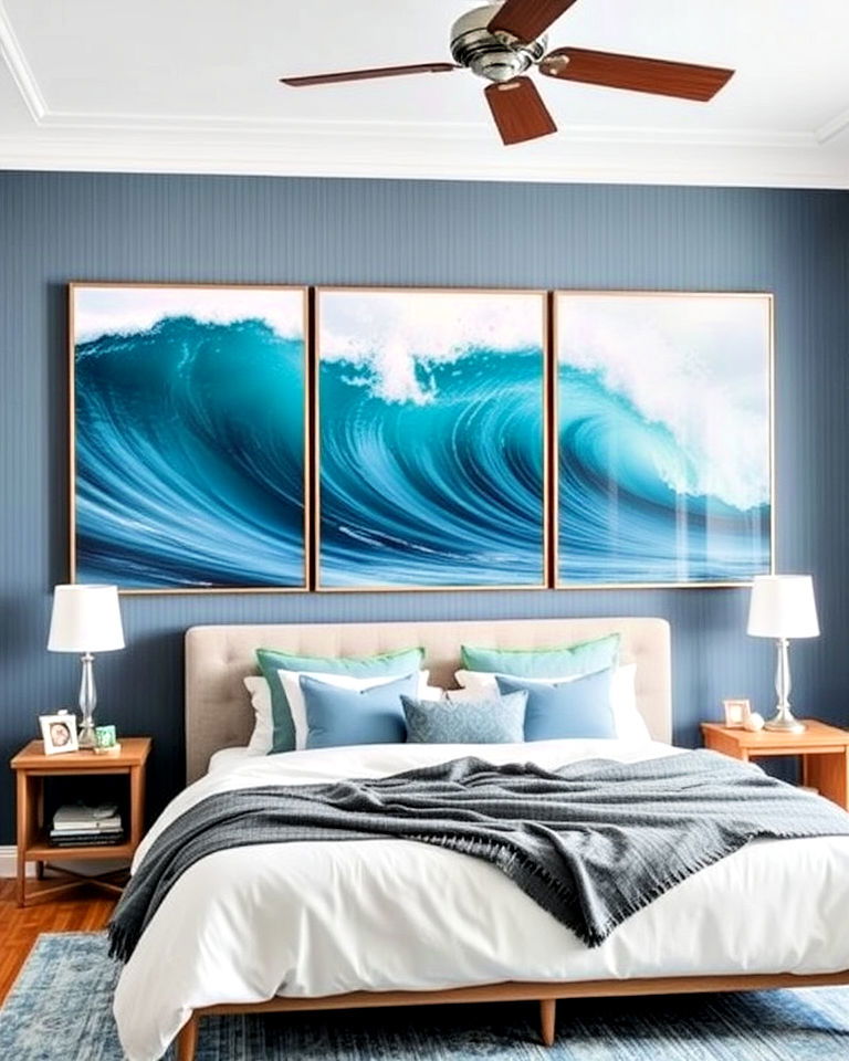 cool toned oceanic artwork for bedroom