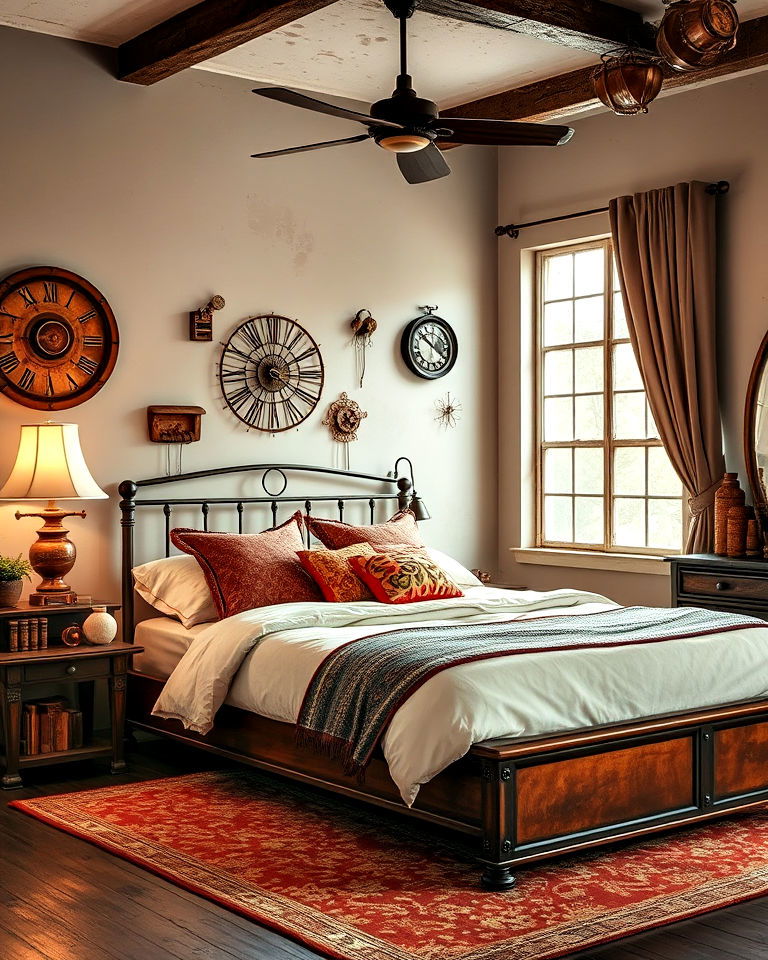 copper accents steampunk bedroom