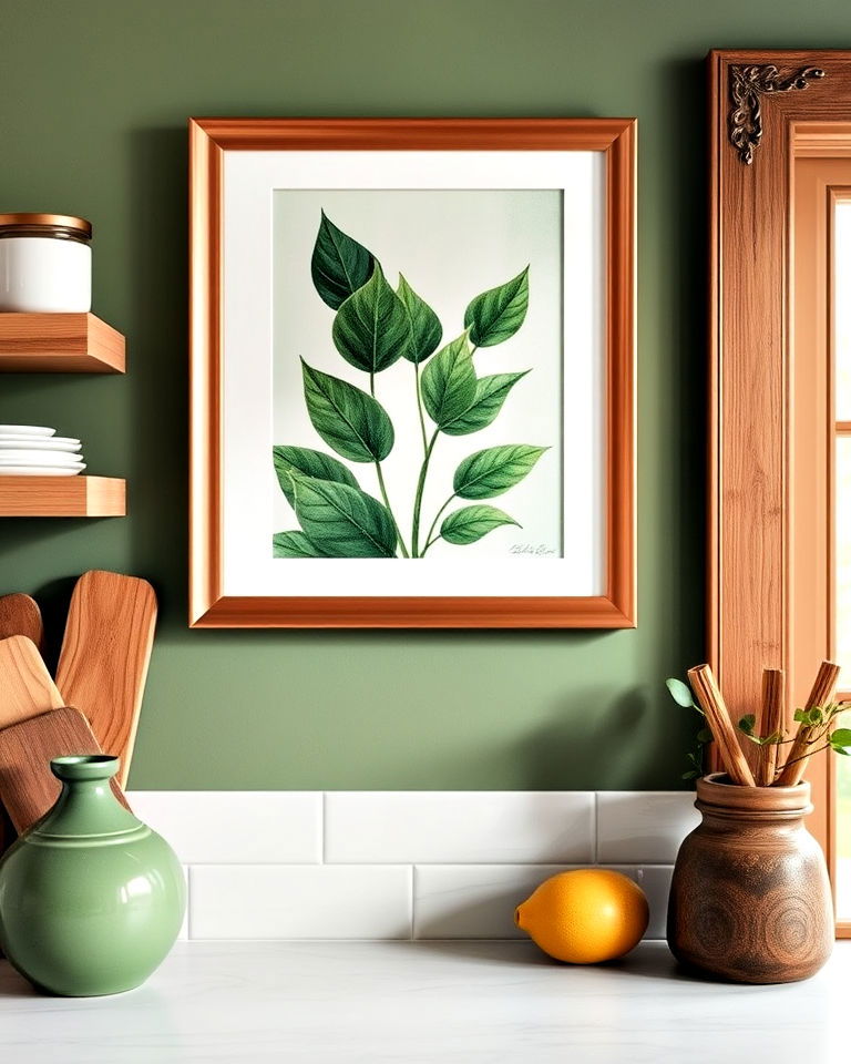 copper framed green artwork