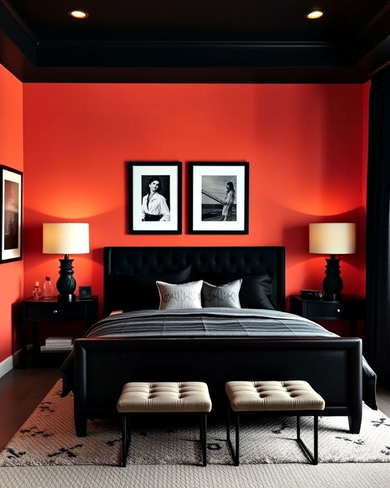 coral and black sophisticated contrast