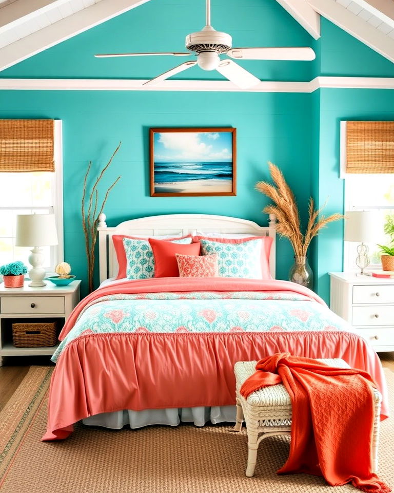 coral and turquoise coastal theme