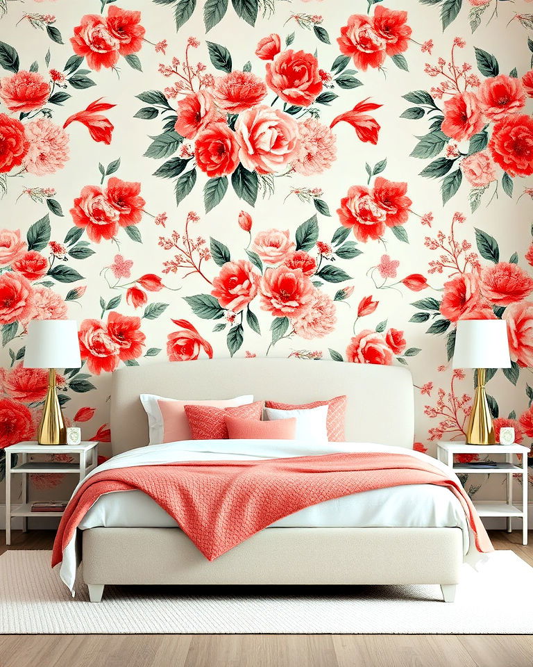 coral floral wallpaper