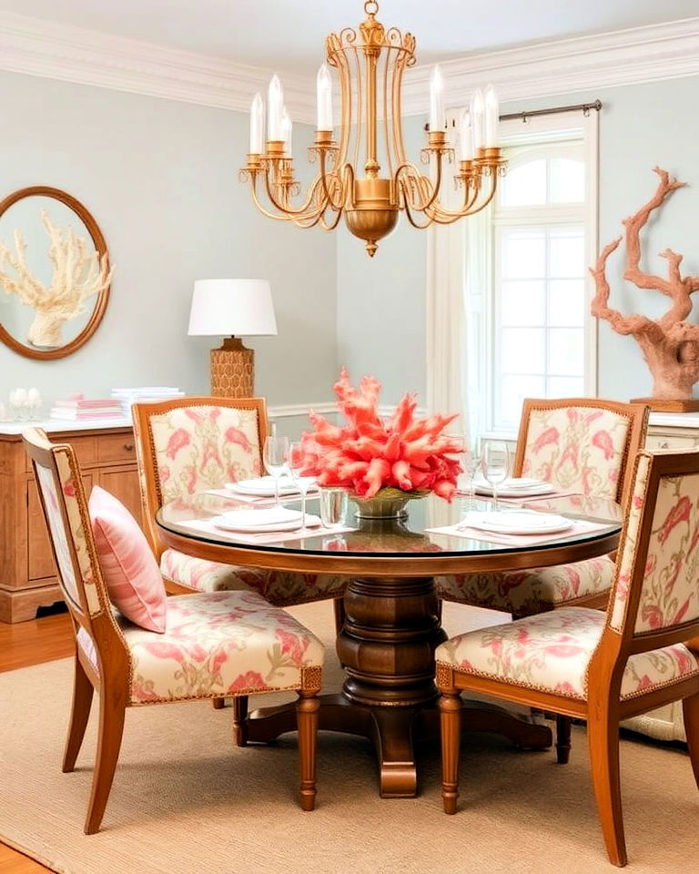 coral inspired décor for dining room