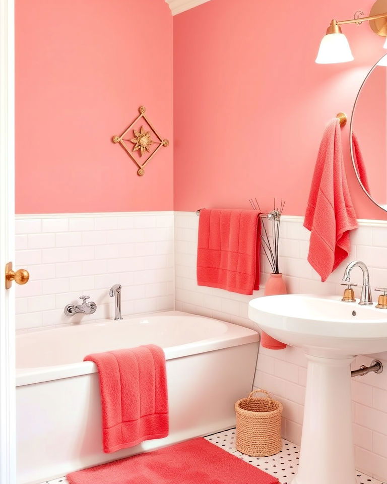 coral pink towels and accessories for bathroom