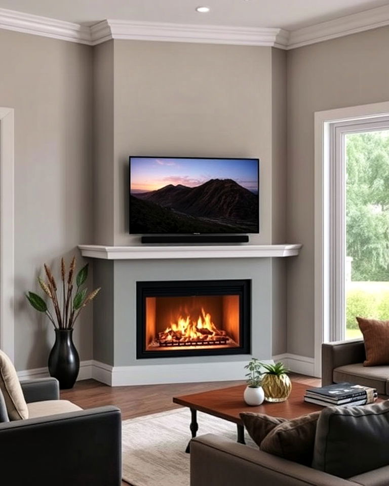 corner fireplace with built in tv