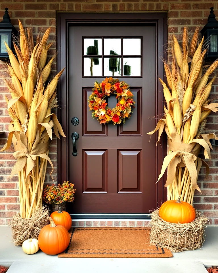 cornstalk bundles to either side of front door