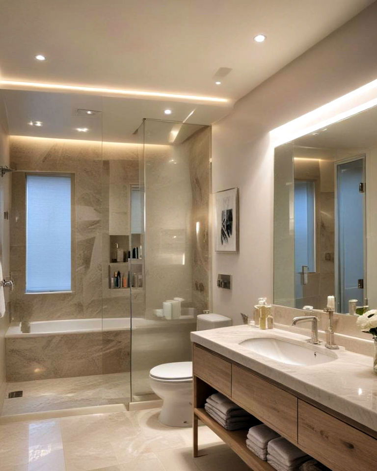cove lighting for a subtle bathroom lighting
