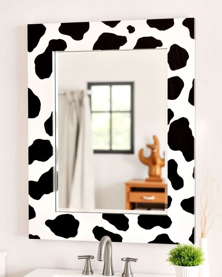 cow print mirror frame