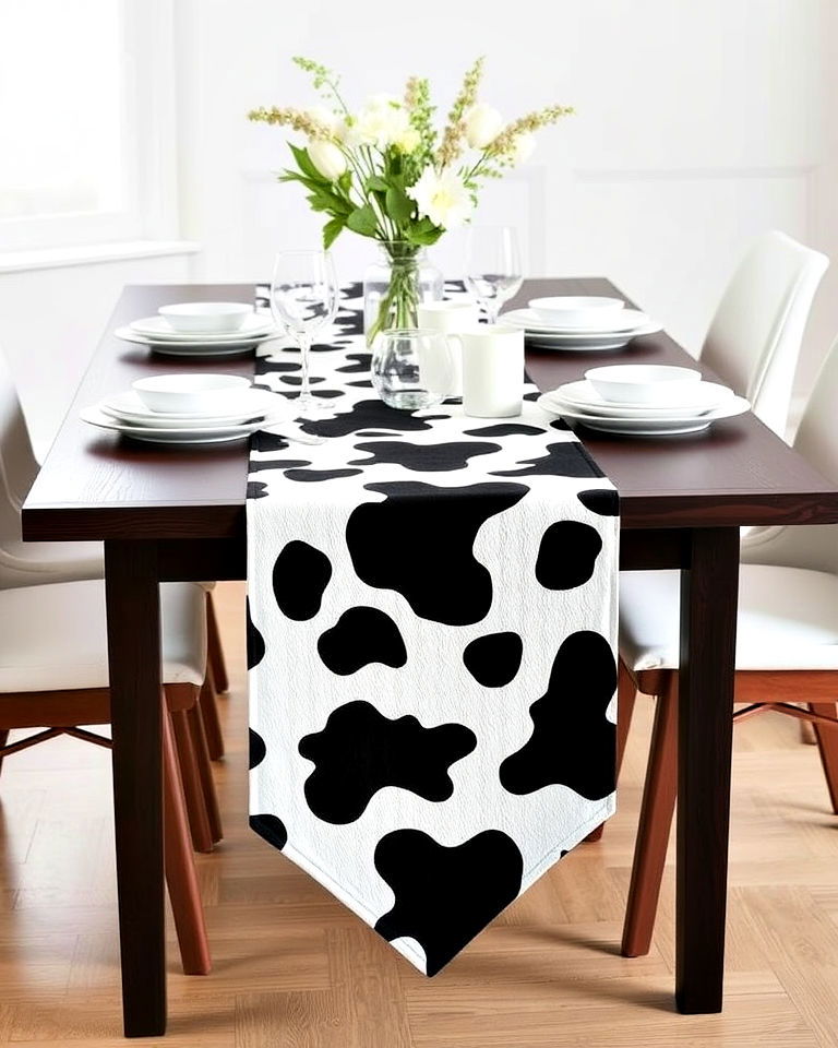 cow print table runner