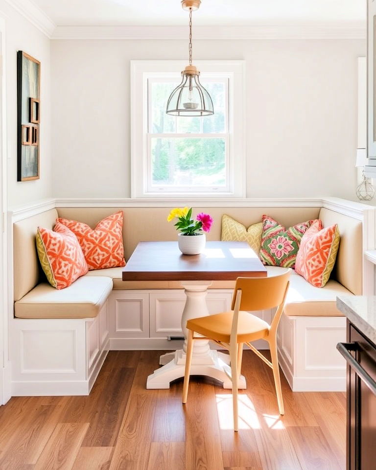 cozy banquette in a breakfast nook