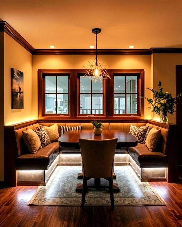 cozy banquette with accent lighting