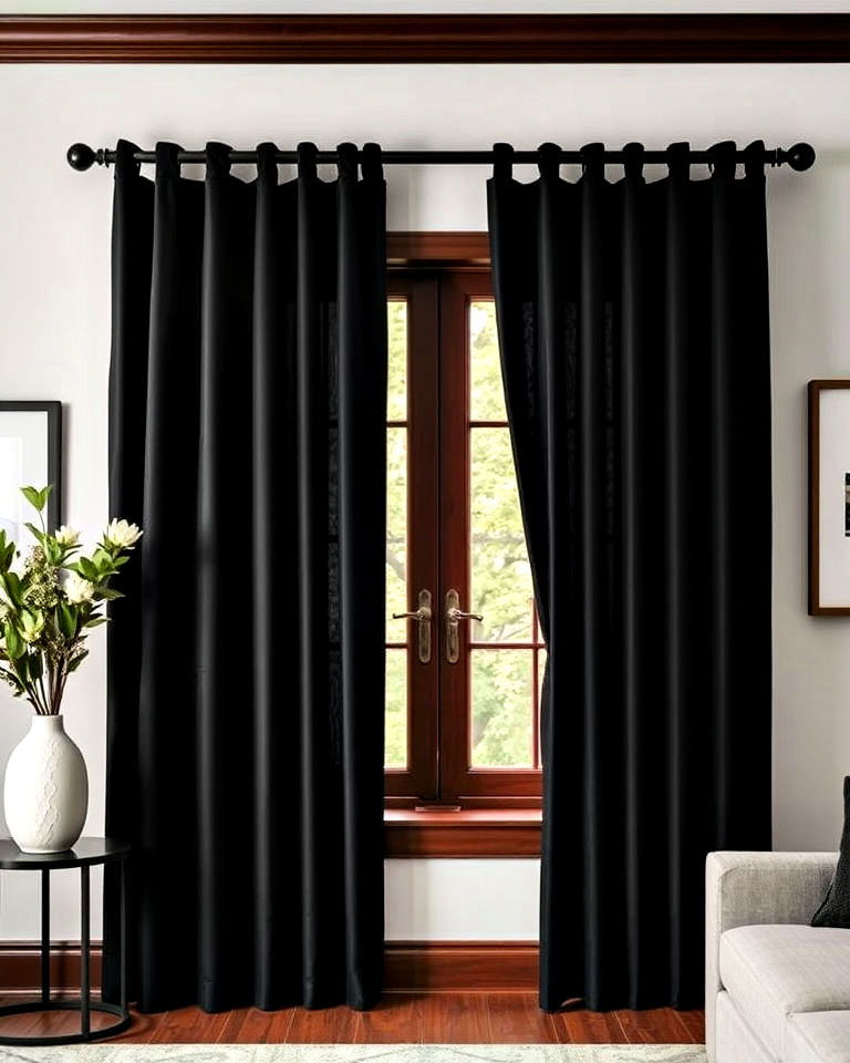 cozy black and brown window treatments