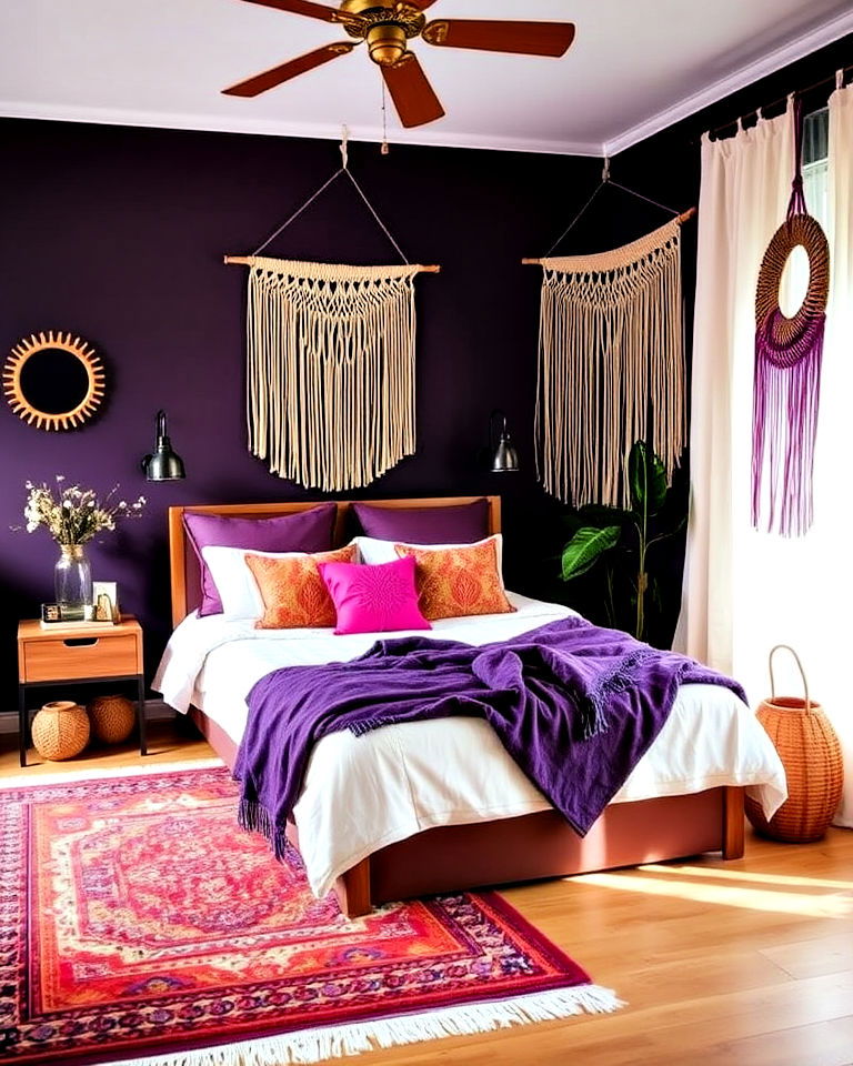 cozy bohemian purple decor