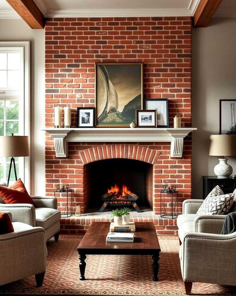 cozy charm traditional brick fireplace with mantel