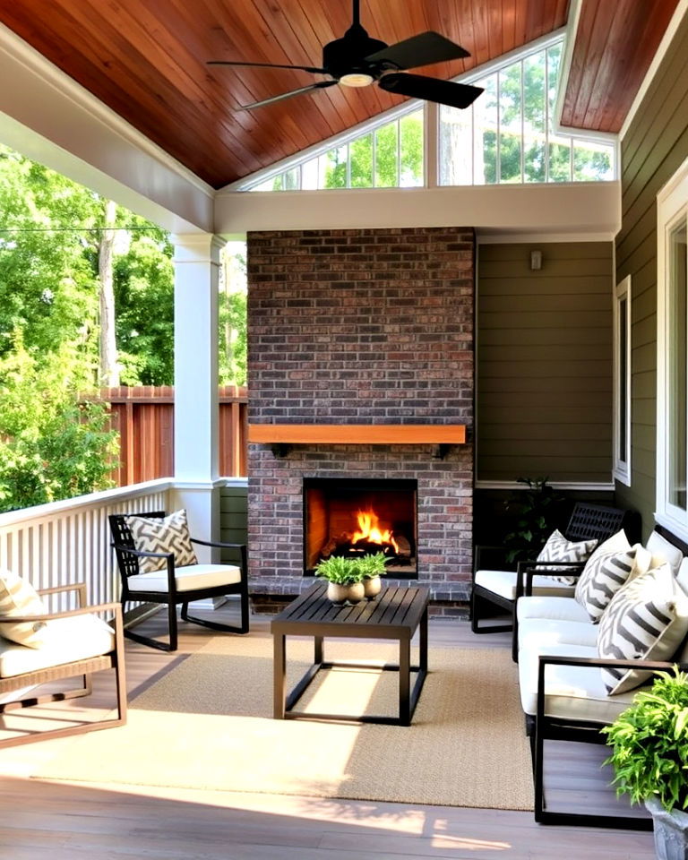 cozy corner fireplace nook on your porch