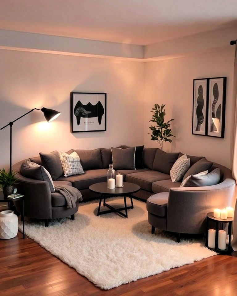 cozy corner in a grey and white living room