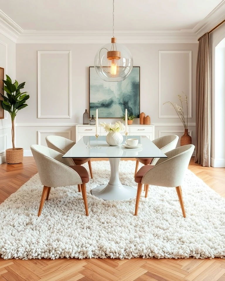 cozy dining room shag rug