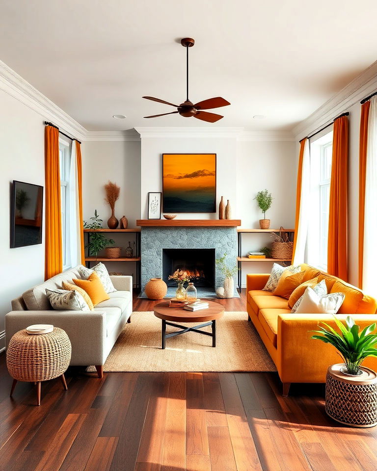 cozy earthy tones for dark floor living room