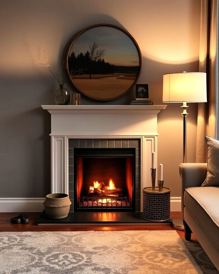 cozy floor lamps fireplace