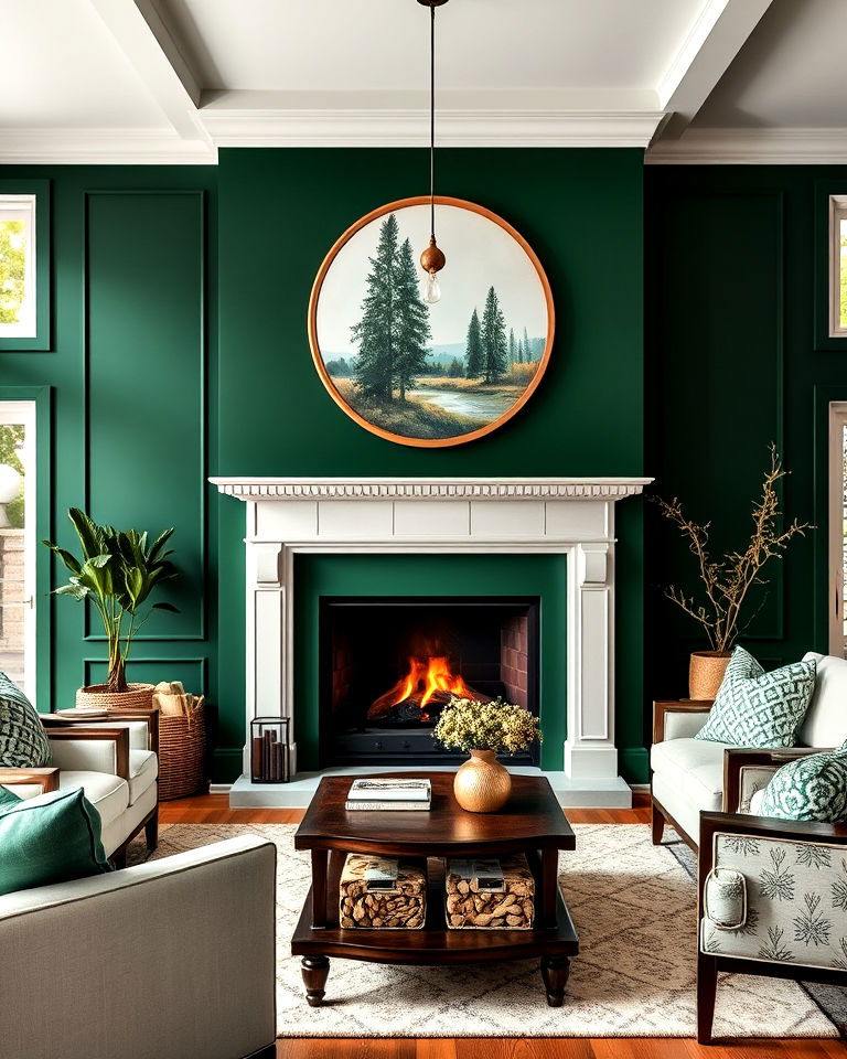 cozy forest green accent wall