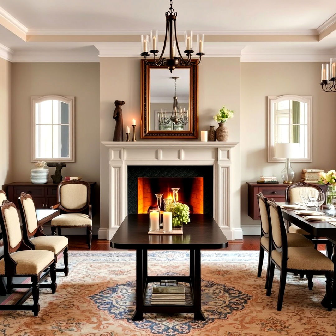 cozy formal dining room fireplace