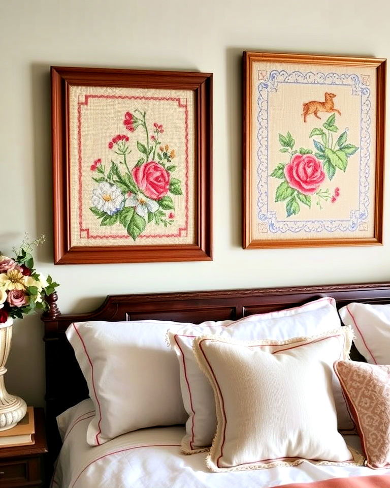 cozy framed needlepoint art