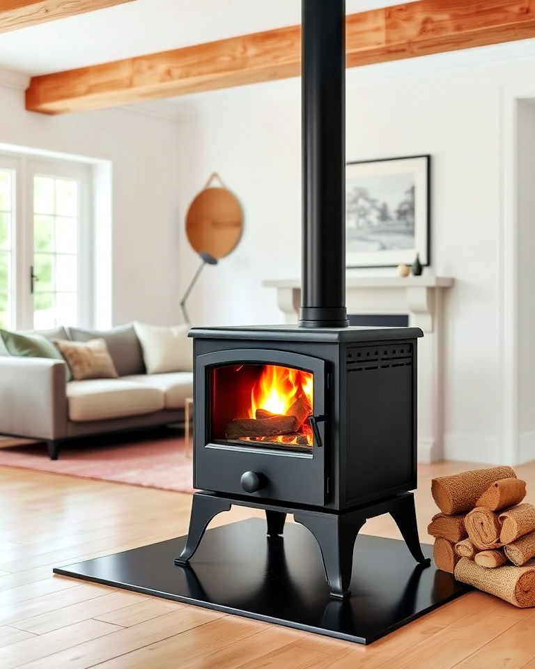 cozy free standing cast iron fireplace