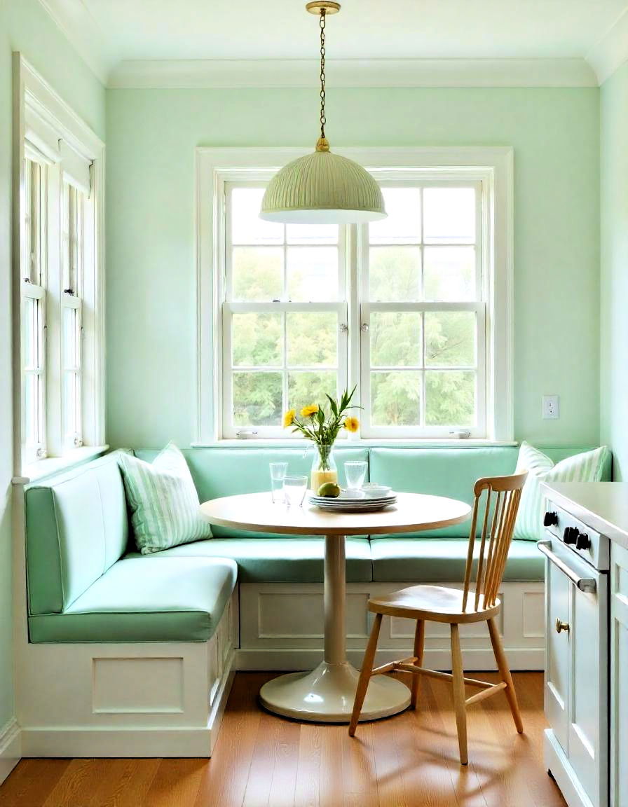 cozy mint green breakfast nook