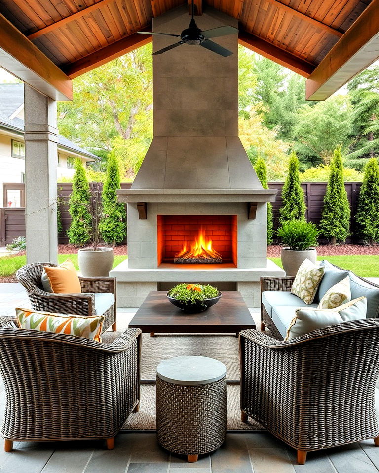 cozy outdoor concrete fireplace