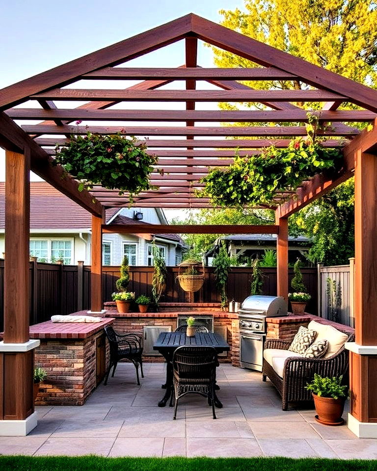 cozy pergola covered bbq space